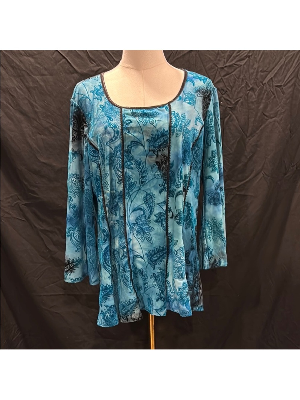 Sami & Jo Teal Floral Paneled Scoop-Neck Tunic